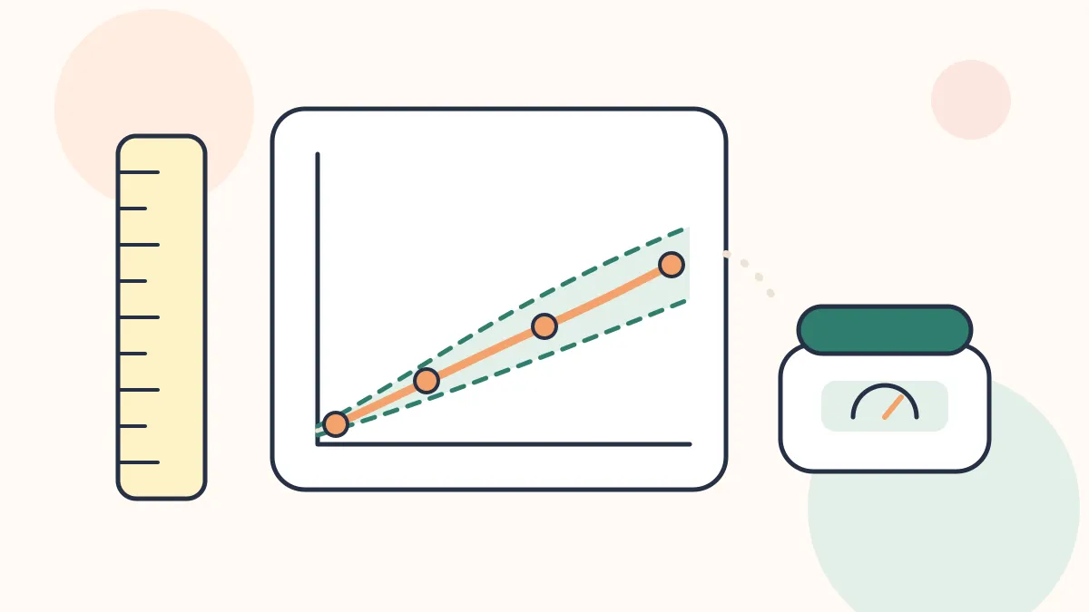 Yanında cetvel ve bebek tartısı bulunan, yükselen bir büyüme eğrisi çizen grafik illüstrasyonu